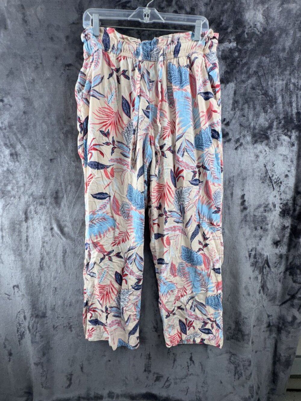 Nicole Miller Linen Blend Womens Size L Tropical Print Pull On Slacks Pants